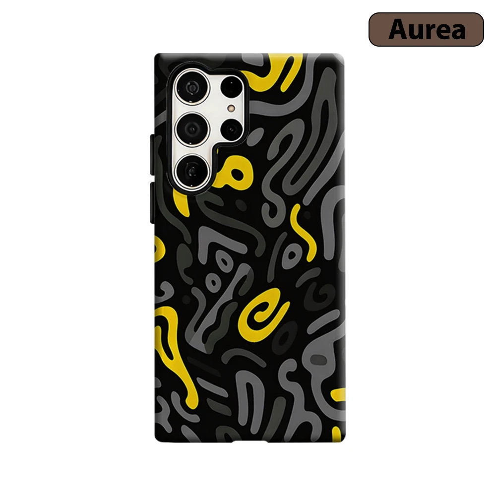 Schwarz-Gelbe Graffiti-Handyhülle für Samsung Galaxy S26 S25 Ultra S24 S23 Ultra Plus Stoßfeste Doppelschicht Robuste Rückabdeckung
