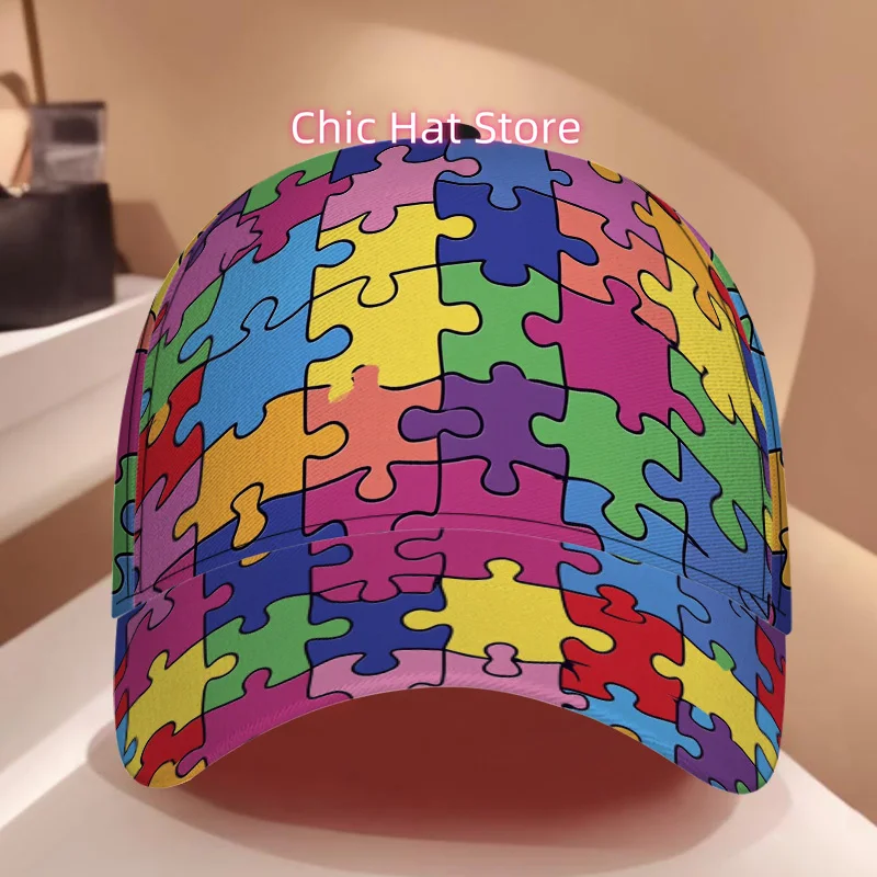 1pc of a Puzzle-Themed Snapback Hat, Adjustable And Perfect for Everyday Use And Christmas. Made from Lightweight Polyester, Thi