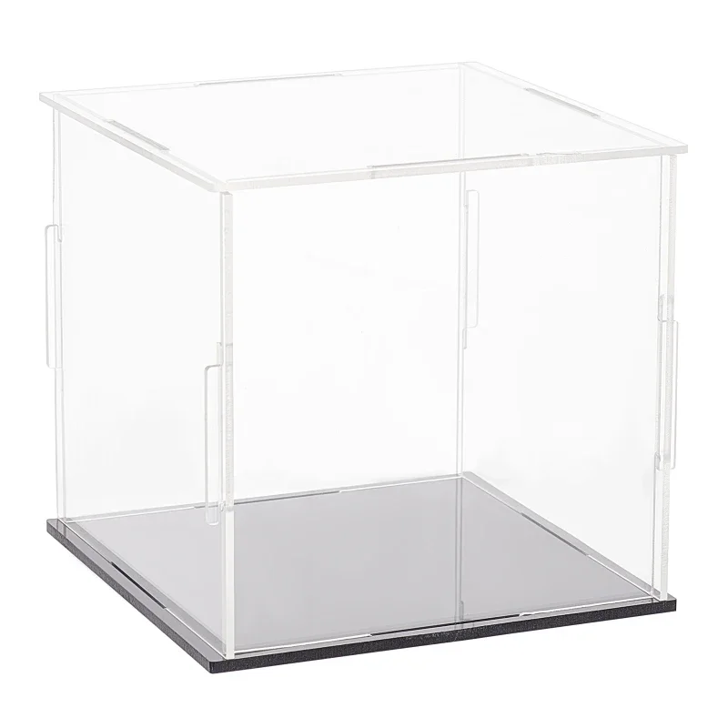 1pc Clear Acrylic Display Case with Black Base 4x4x4 Inch Cube Clear Self-Assembly Acrylic Box Dustproof Protection Showcase