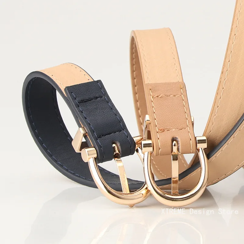 New Women Belts PU Leather Simple Metal Buckle Belt Girls Dress Jean Pants Waistband Belts for Lady Luxury Designer Brand