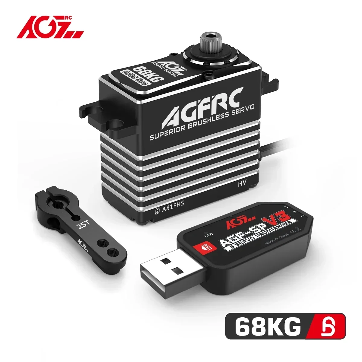 

AGFRC Programmable Servo A81FHS 68KG Monster Torque Digital Brushless RC Servo for 1/5 1/8 1/10 Scale Rock Crawler Buggy Truck