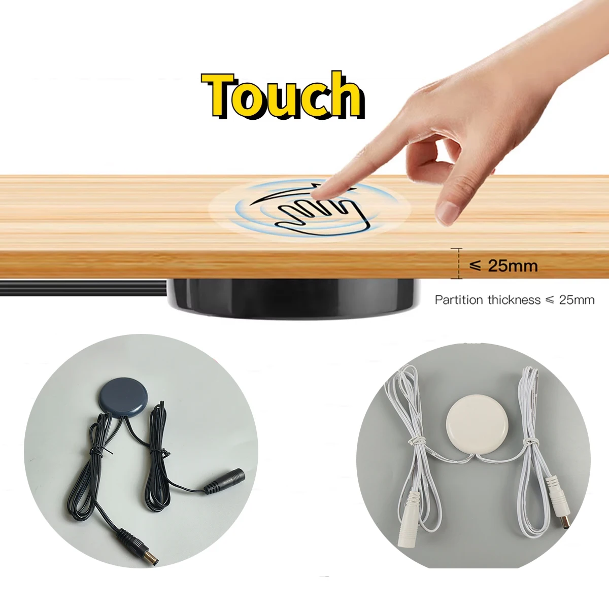 Penetrable 25mm Wood Mirror Touch Sensor LED Light Switch 12V-24V 60W Hand Sweep Dimmable Touch Dimmer DIY Cabinet Shelf Lamp