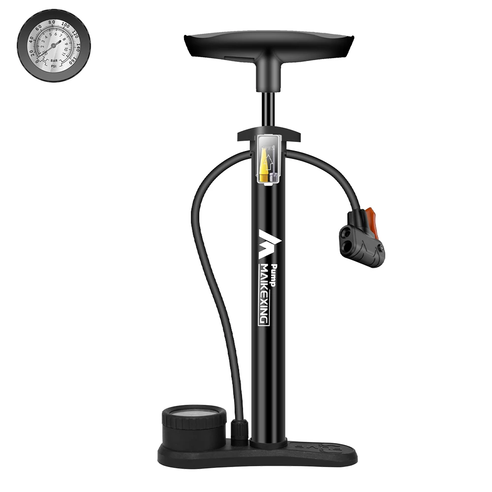 Bike Pump with Gauge Multi-functional Portable Inflator for Bicycle and Cars 160PSI with High-Pressure Gauge and Nozzle Air Pump