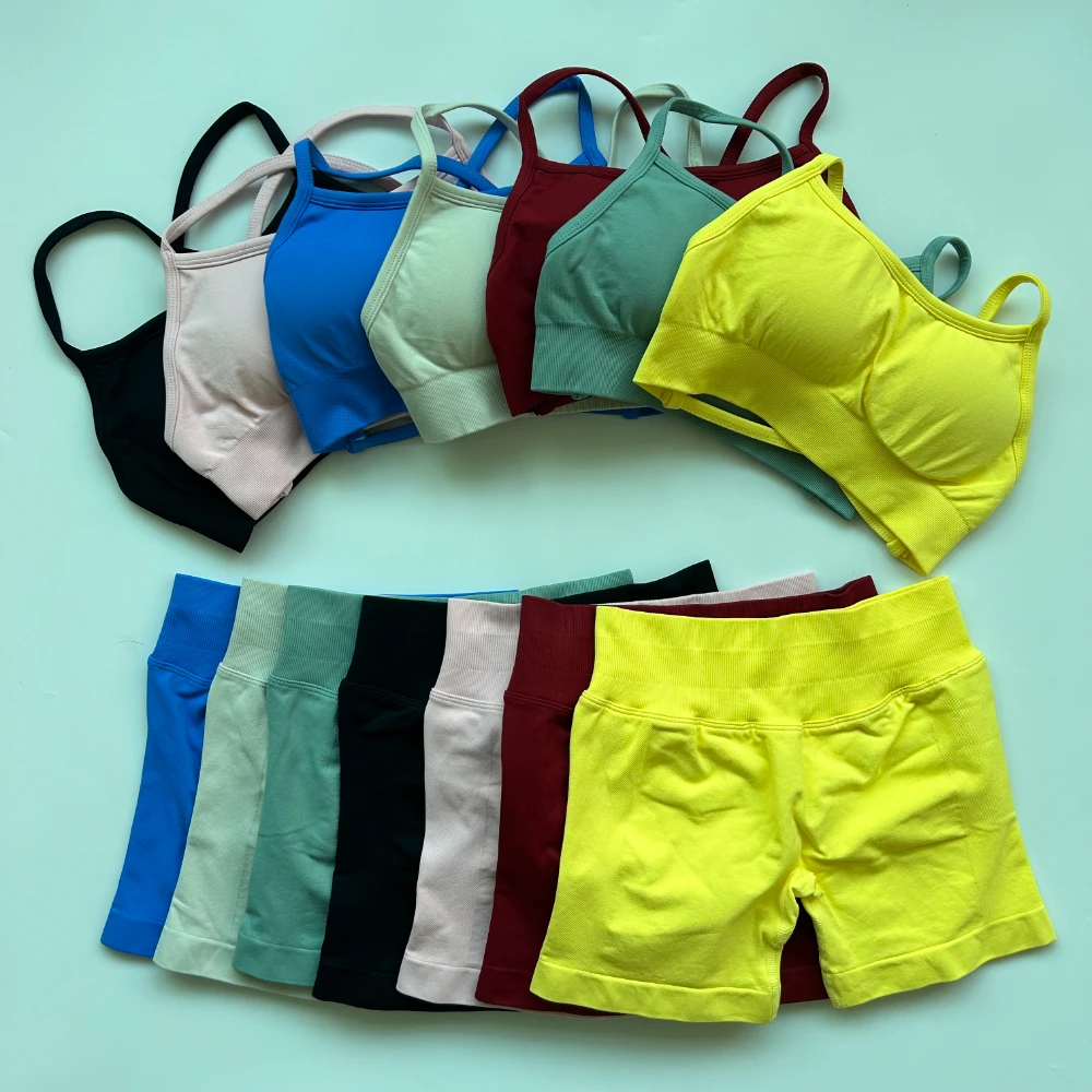 2 Pieces Dynamic Yoga Set Women Backless Sport Bra High Waist Workout Scrunch Seamless Shorts Gym Suit Outfit Fitness Clothes