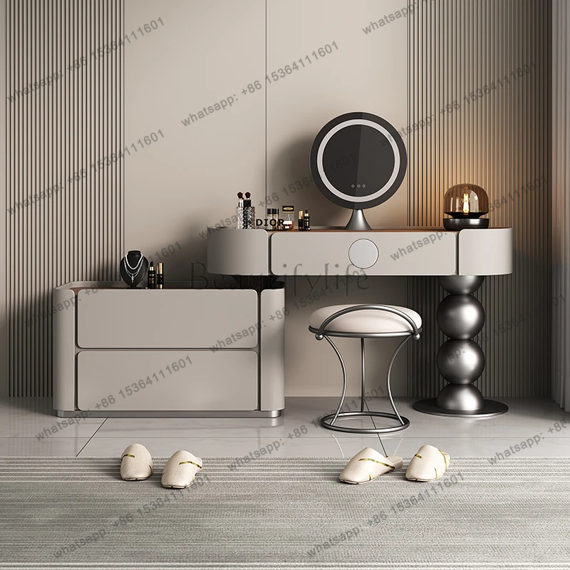 

Light Mirror Vanity Table Nordic Storage Decor Drawer Makeup Dressing Table Nordic Modern Coiffeuse De Chambre Bedroom Furniture