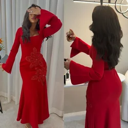 Customized Elegant Jersey Pleat Sequined Pattern Mermaid Square Neck Midi Dresses Celebrity Dresses Modern Style Exquisite Match