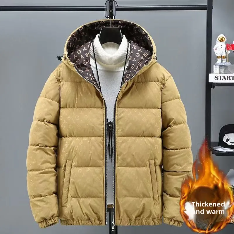Herren 2025, Winter-Daunenjacke, mit Kapuze, mit Baumwolle gefütterter Mantel, dicker, winddichter Parka, Street-Style-Bomberjacke, Herren-Skijacke