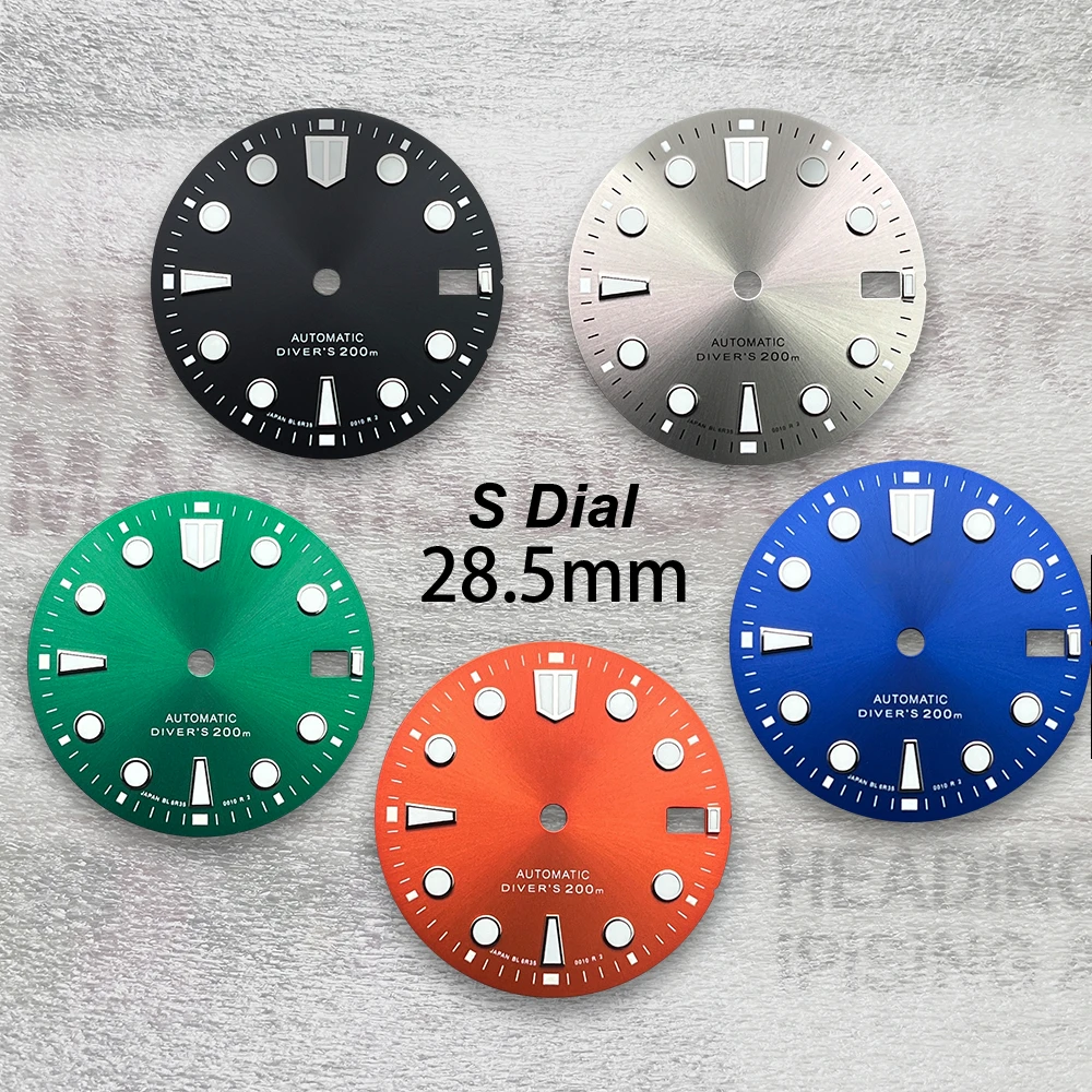 28.5mm Sunburst S Dial Fit NH35/36 Japanese Automatic Movement Green Luminous High-Quality Diving Watch Modification Accessories