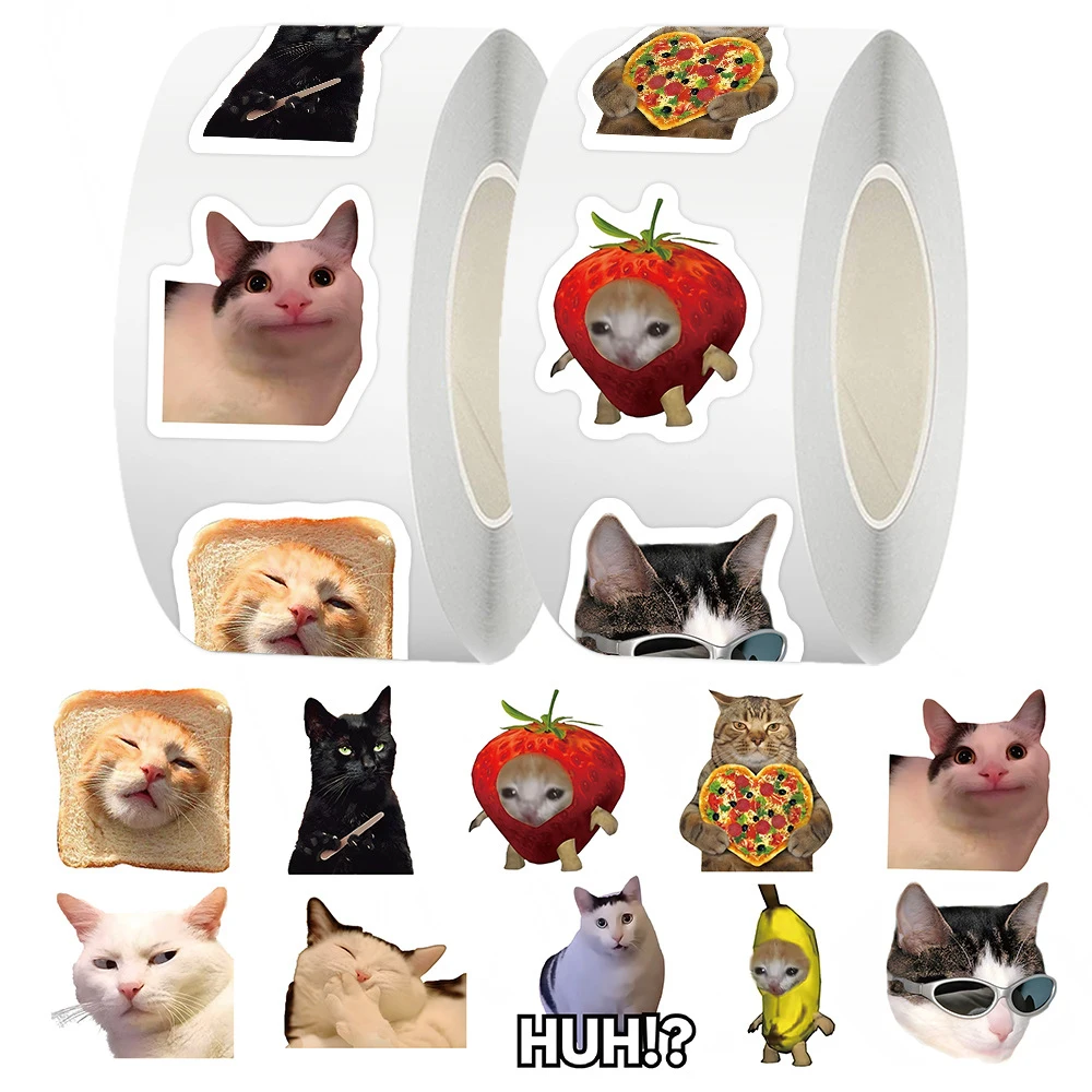 500 pçs/rolo bonito engraçado gato meme adesivos etiquetas de vedação decalques papelaria notebook telefone kawaii dos desenhos animados animais gatinho adesivo