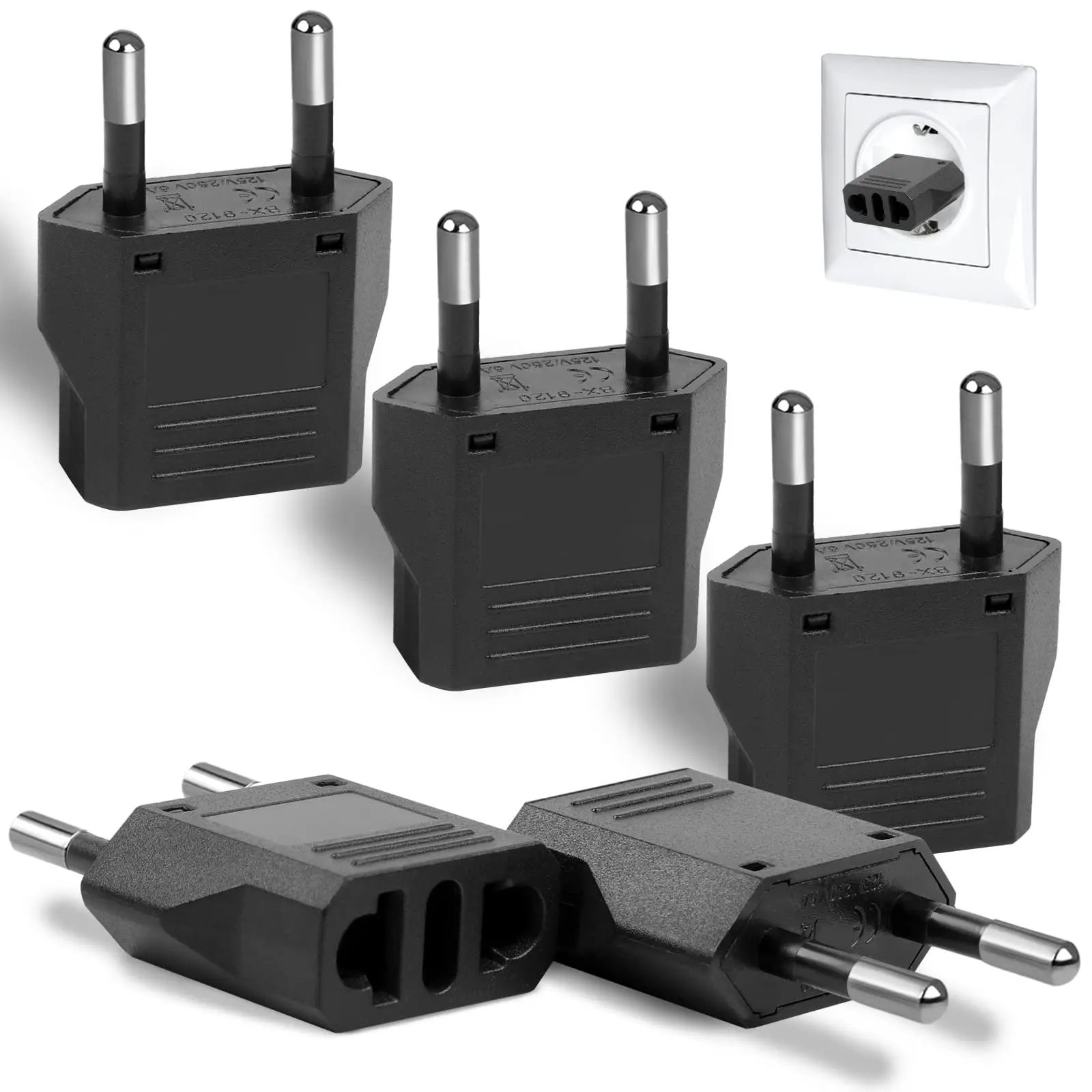1-3 Pack US to Europe Plug Adapter, Type C European Travel A