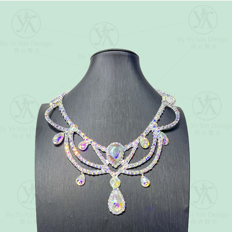 맞춤형 밸리 댄스 공연 경쟁 목걸이 무대 액세서리 전체 다이아몬드 목걸이 이국적인 댄스웨어