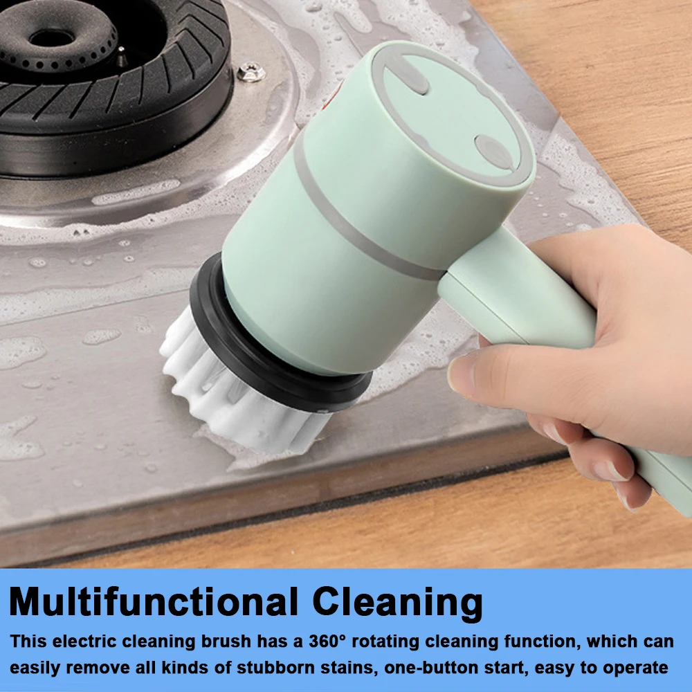 Cordless Cleaning Brush Electric Cleaning Polishing Machine with 4 Brush Heads USB Rechargeable Kitchen Bathroom Cleaning Tool