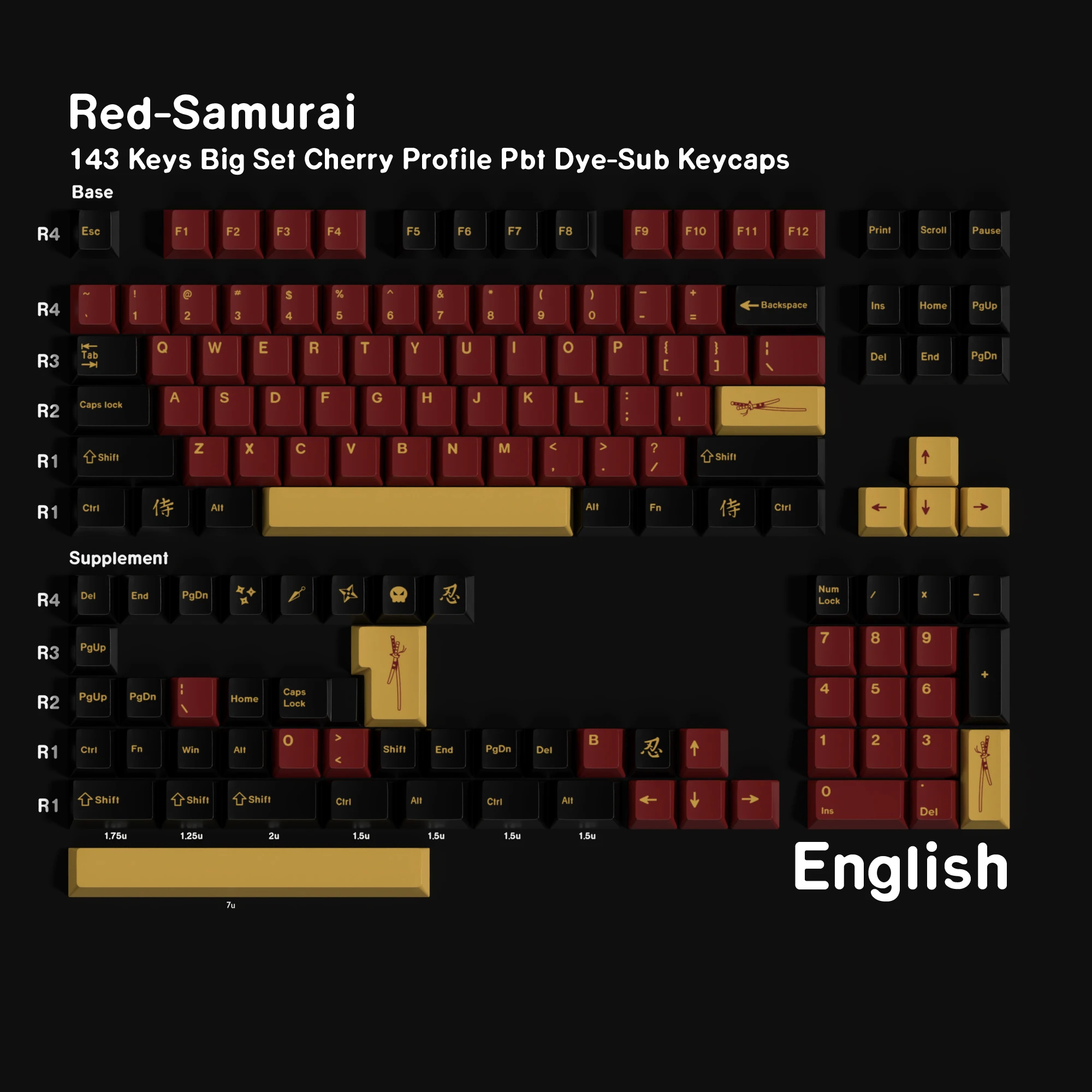 GMK Red Samurai Keycaps Koreaans Spaans PBT Cherry Profiel 143 Toetsen Frans Duits Arabisch Russisch Japans Voor Mechanisch Toetsenbord
