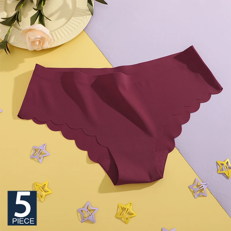 FINETOO 5PCS Seamless Silk Briefs Sexy Panties For Lady Mid Waist Comfortable Girl Silk Panty Female Underpants Woman Lingerie
