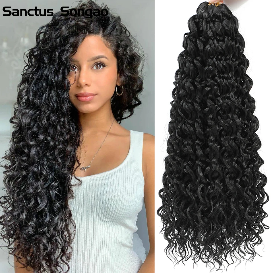 Ombre Water Wave Crochet Hair, GoGo Curl Crochet Tranças, Onda Profunda Trança Cabelo, Sintético Curly Extensões, 18"