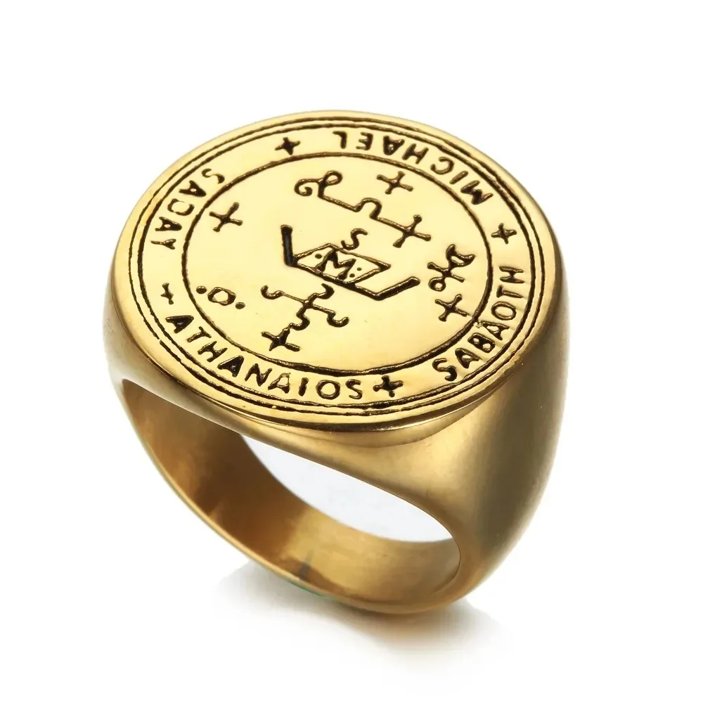 Anillo Amuleto del Arcángel Salomón, Símbolo de Acero Inoxidable para Hombre, Joyería Estrella de David, Talla Estadounidense 7-14