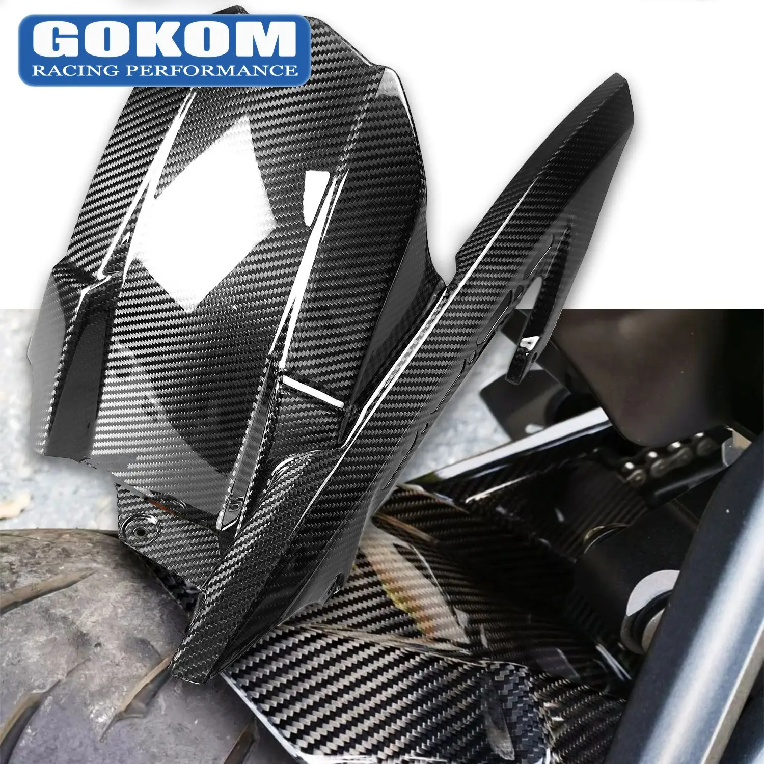 

Gokom Racing Motorcycle Parts Carbon Fiber Hugger With Chain Guard for Kawasaki Z900 / Z900RS 2017-2023