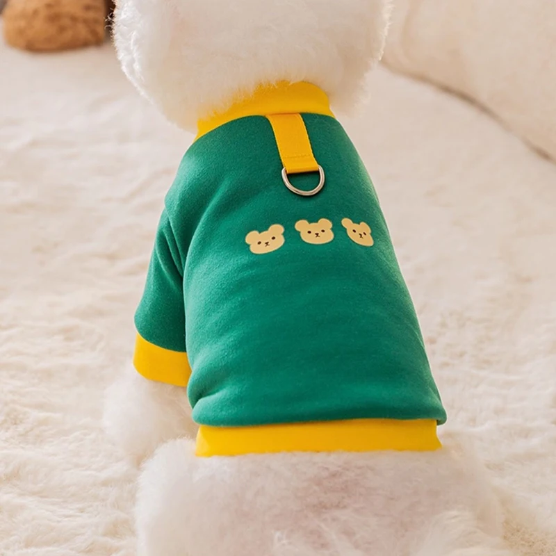 

Winter Korean Version Dog Clothes Pet Warm Bottoming Shirt Cute Three Small Bear Print can be Pulled Yorkshire Hoodie