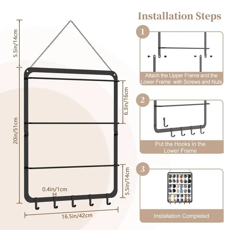 Wall Mounted Sunglasses Organizer Armazenamento de óculos Wall Mounted, 5 ganchos, Múltiplo Eyewear Display Hanger, 3 níveis