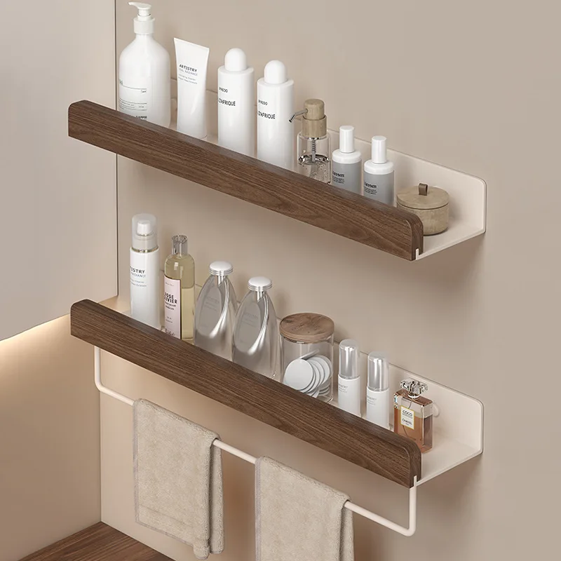 White Aluminum Bathroom Shelving Wall-mounted Bathroom Shower Storage Rack Towel Rack Shelves Bathroom Shelf With Rod