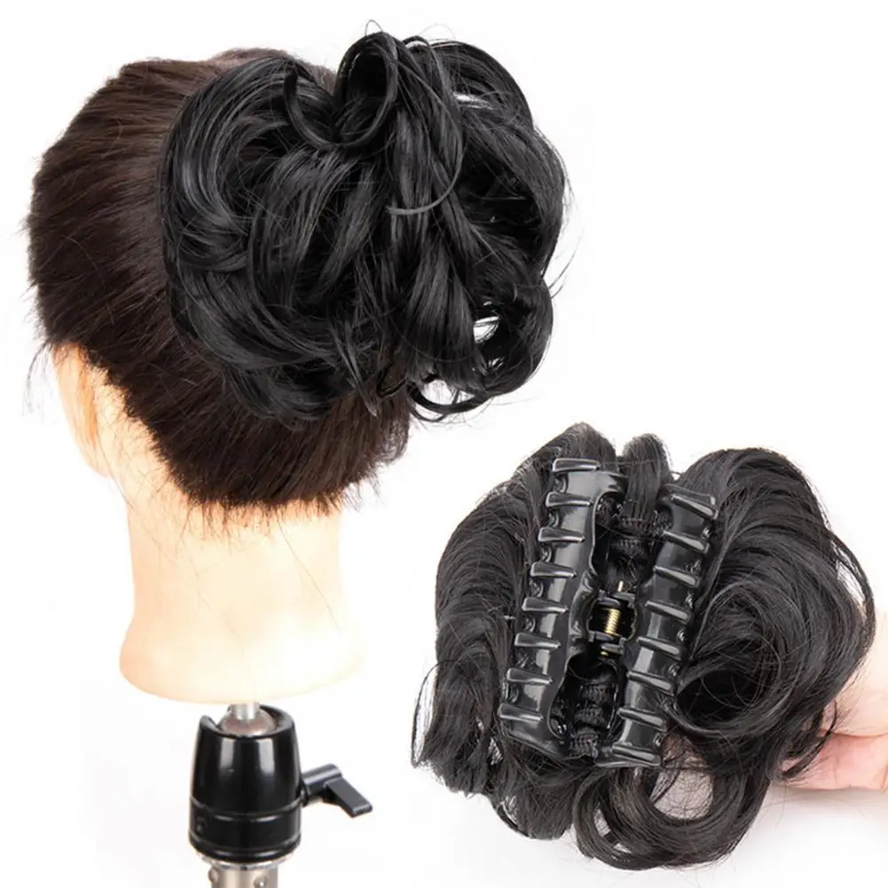 Women Curly Bun Hair Piece with Claw Clip Fluffy Natural Messy Bun Tousled Updo Synthetic Hair Extension Ponytail Wig 90
