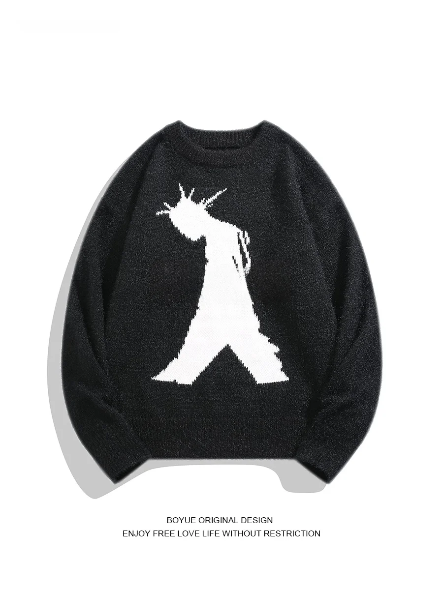 

Мужской и женский свитер Boyue из плотной вязки с меховой вышивкой, модный теплый зимний свитер с круглым вырезом и длинными рукавами