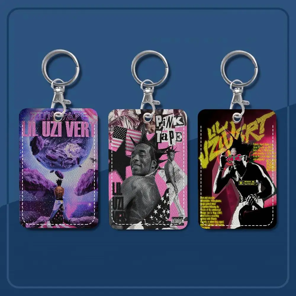 Lil Uzi Vert Singer 1Pc Access Card Case Leather Card Holder Keychain Key Ring Door Access Tags ID Card Case Keychain