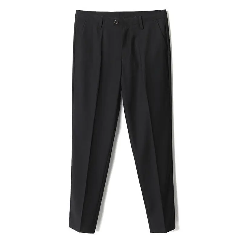 Spring Summer Men Ankle Length Dress Pants Wrinkle Free Drape Slim Fit Straight Leg Casual Cropped Trousers