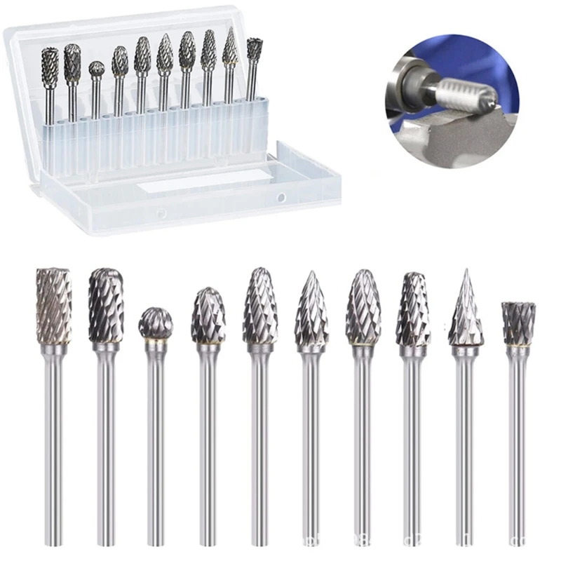 10pcs Milling Cutter Grinding Steel Rotary File Heads Bits Dropship