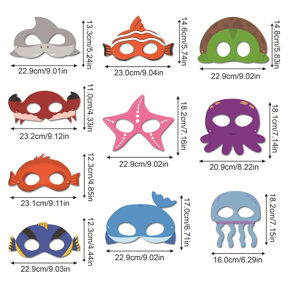 10Pcs/lot Children\'s Birthday Party Masks Ocean Theme Mask Octopus Shark Crab Starfish Cute Sea Animal Masks Birthday Photo Mask