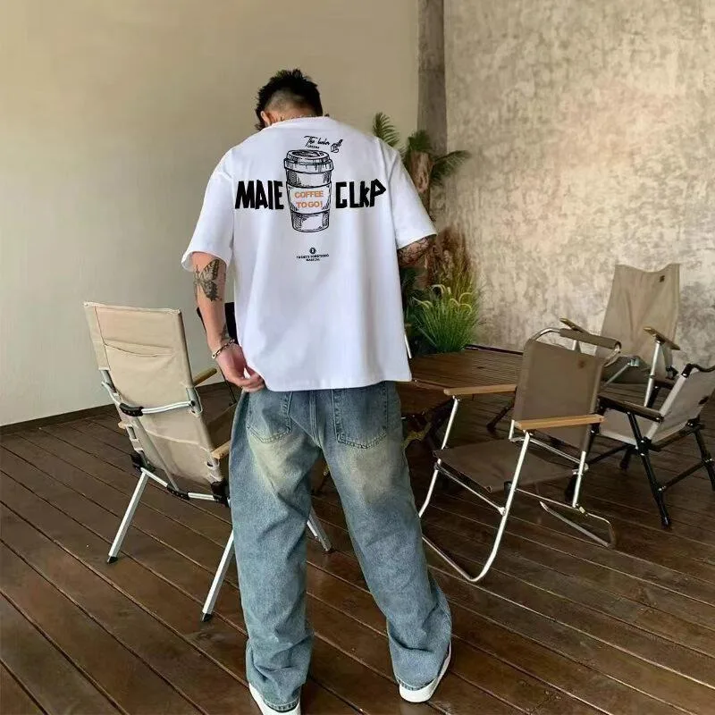 American Style Pure Cotton Men's And Women's T-shirt with Personalized Letter Print Loose Casual Cool T-shirt