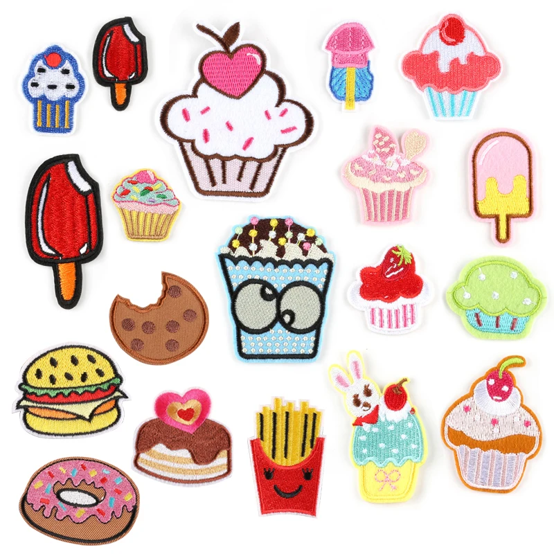 Cute Cartoon Hamburger Cake Pizza Donut Embroidered Patches for Clothing Hole Repair Subsidized  Hats Bags Accessories Sticker