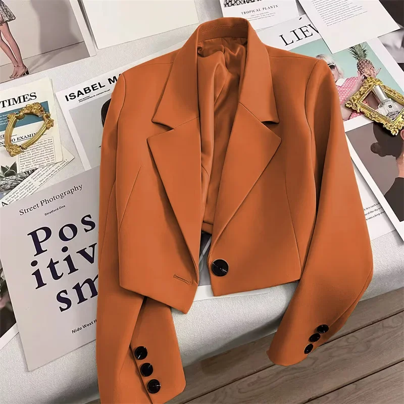 Cropped Blazers for Women New Korean Fashion Long Sleeve Button Up Suit Jacket Woman Elegant All Match Office Blazer Female