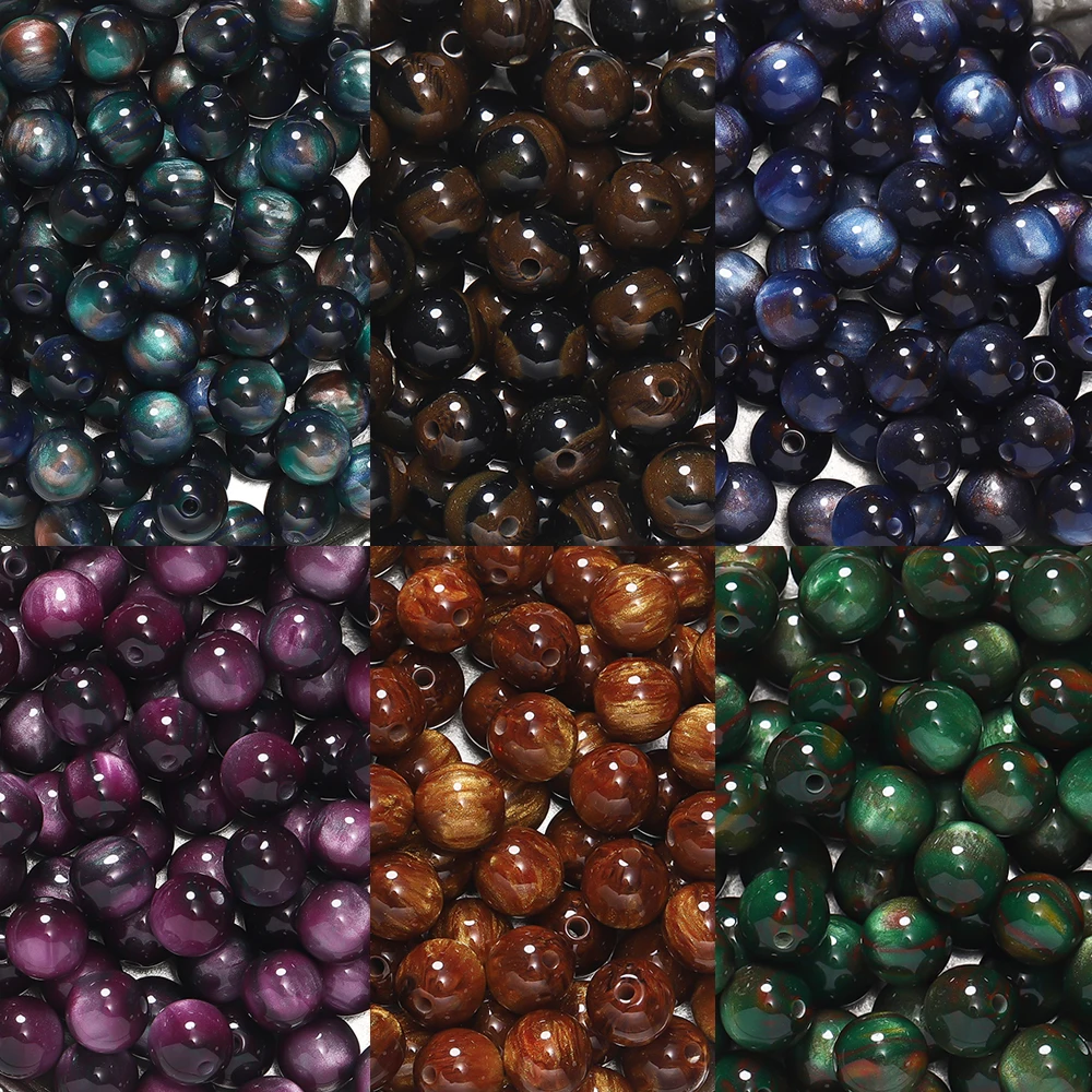 20-50pcs/lot Dark Color Mitation Cat Eye Round Resin Beads Bracelet Spacer Beads For DIY Charm Crafts Jewelry Making Findings