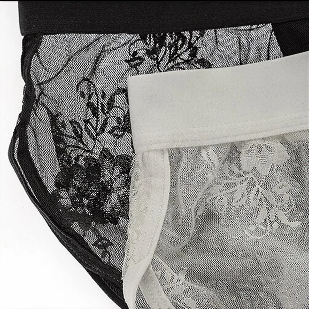 Men Breathable Floral Lace Ice Silk Patchwork Boxers Shorts Bulge Pouch Underwear See Through Sexy Boxer Trunks