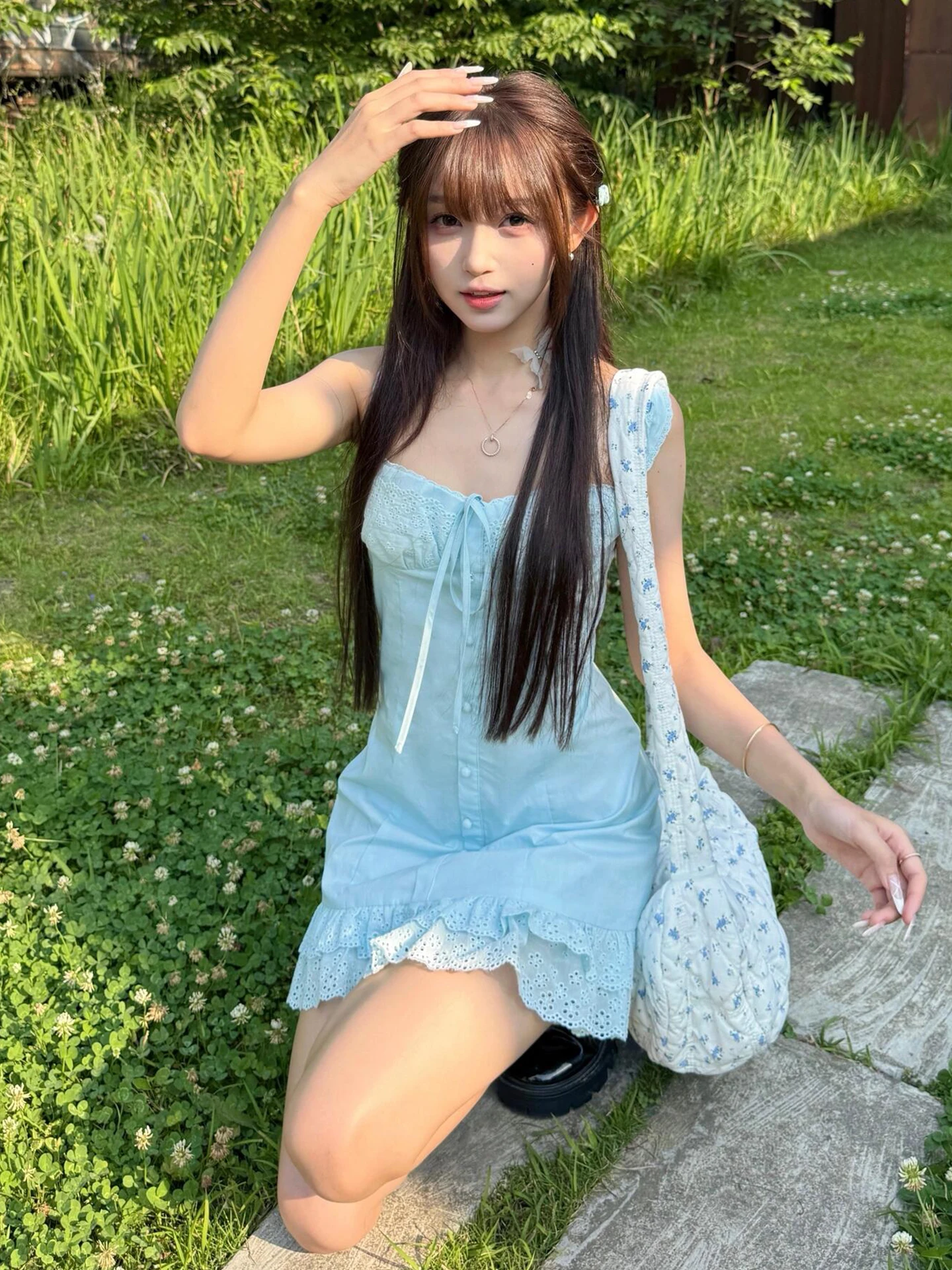 

Blue Strapl Dr Women's Summer 2026 New Retro Waist-Cinching Slimming Beautiful ort Skirt Casual High Waist Cotto...