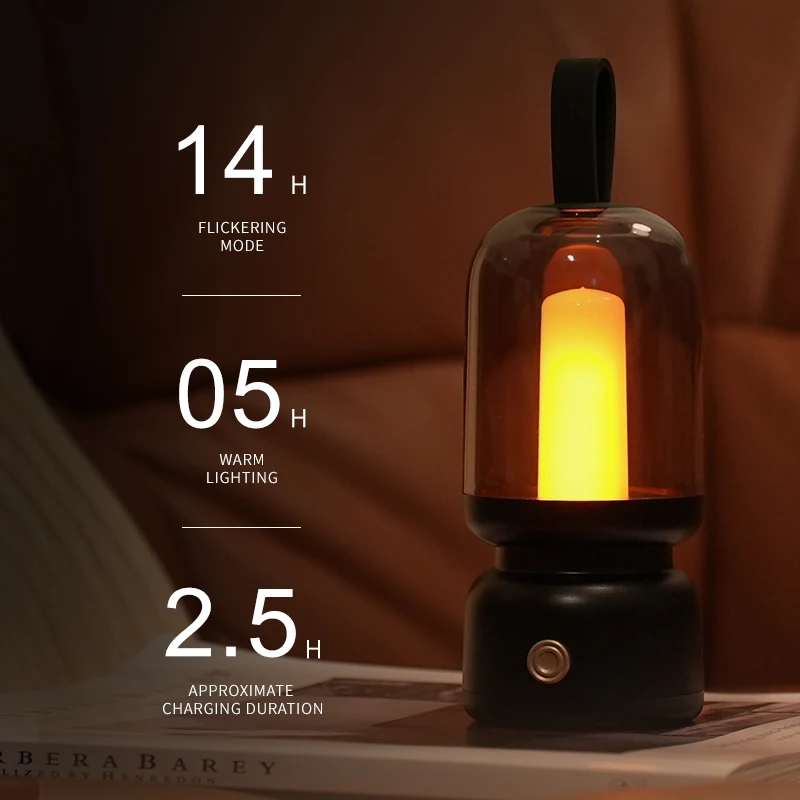 Retro Tragbare Lampe, Kerzenlicht-Imitation Atmosphärische Dekoration, USB-Aufladung, Langlebiges Nachtlicht, Ritual-Geschenk, Camping
