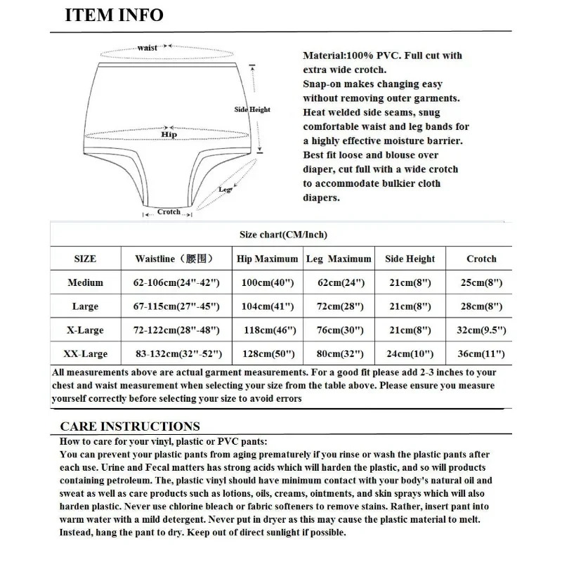 Waterproof PVC Plastic Underwear Soft Comfortable Close Fitting High Elasticity Lightweight Durable Daily Wear Reusable Toxic