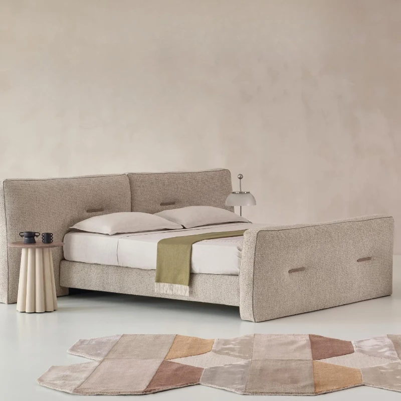 Nordic vintage design, large flat widescreen double bed, master bedroom wedding bed, cotton and linen fabric