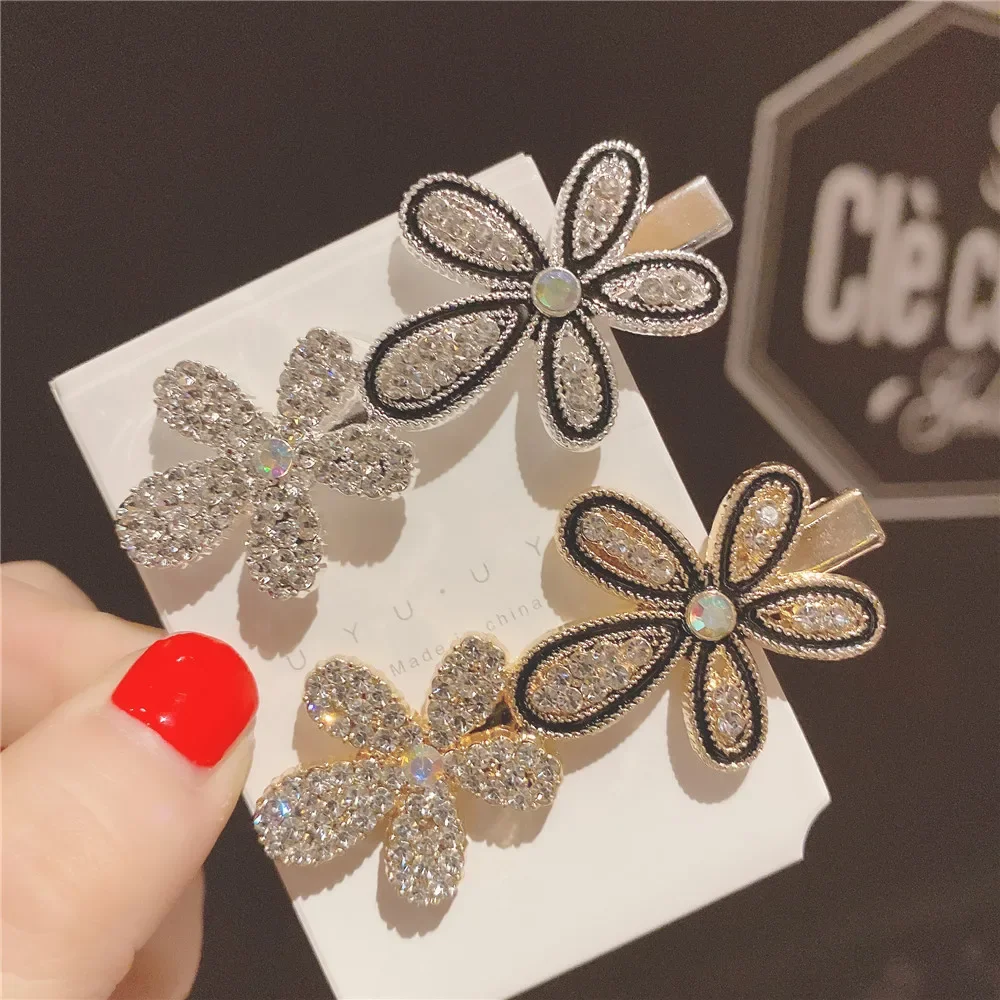 

Flower Rhinestones Metal Tongs Hairpins Clips Korea Crystal Cute Hair Luxury Barrettes Cute Hair Accessories for Women Girls