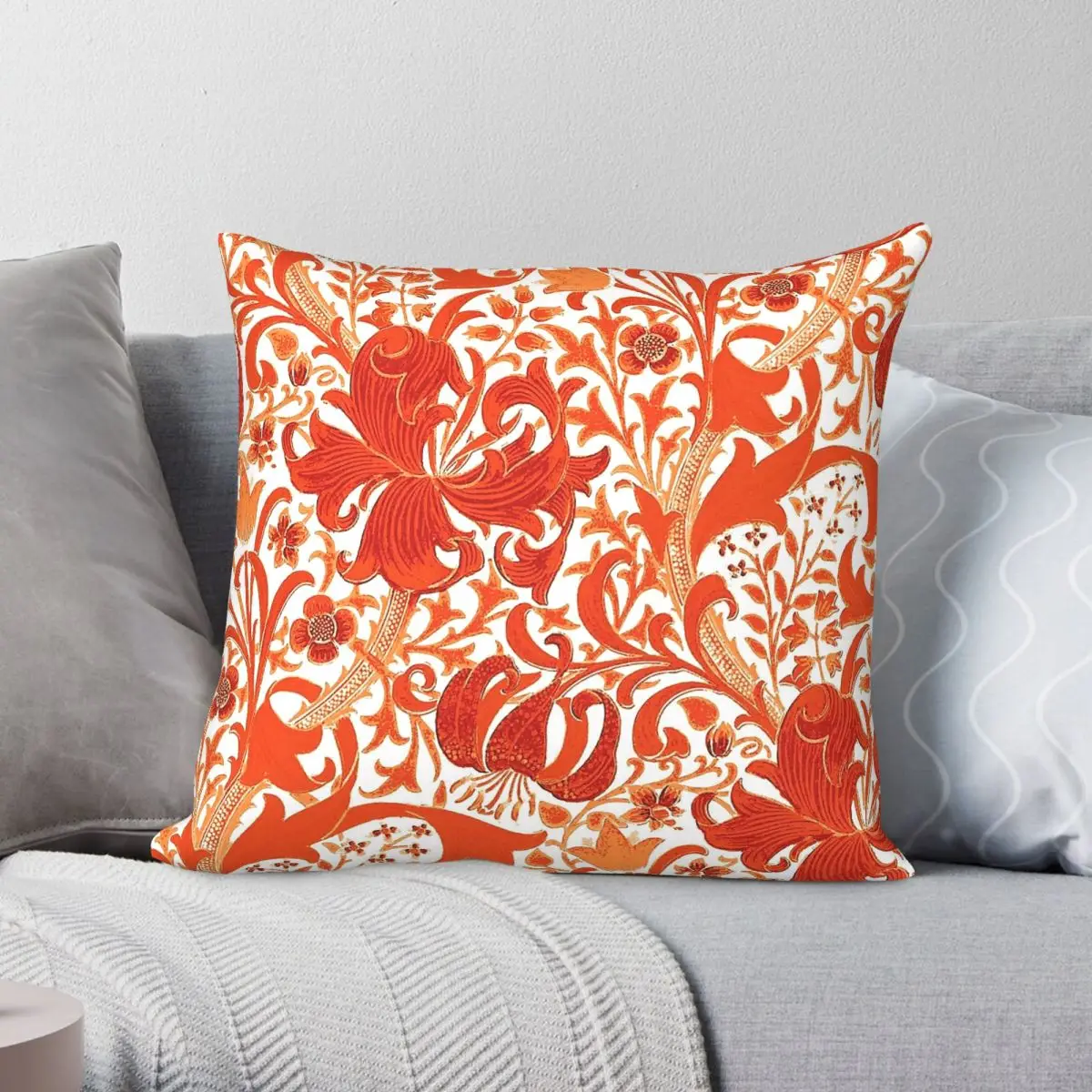 William Morris Iris Lily Orange Pillowcase Polyester Linen Velvet Pattern Zip Decor Throw Pillow Case Car Cushion Case 45x45