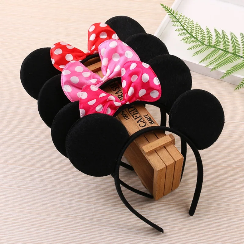 Disney Mickey Mouse Minnie Mouse Hair Bands Figures Kids Cute Polka Dot Bow Cartoon Girls Stage Party Dress Up Hair Bands Gifts