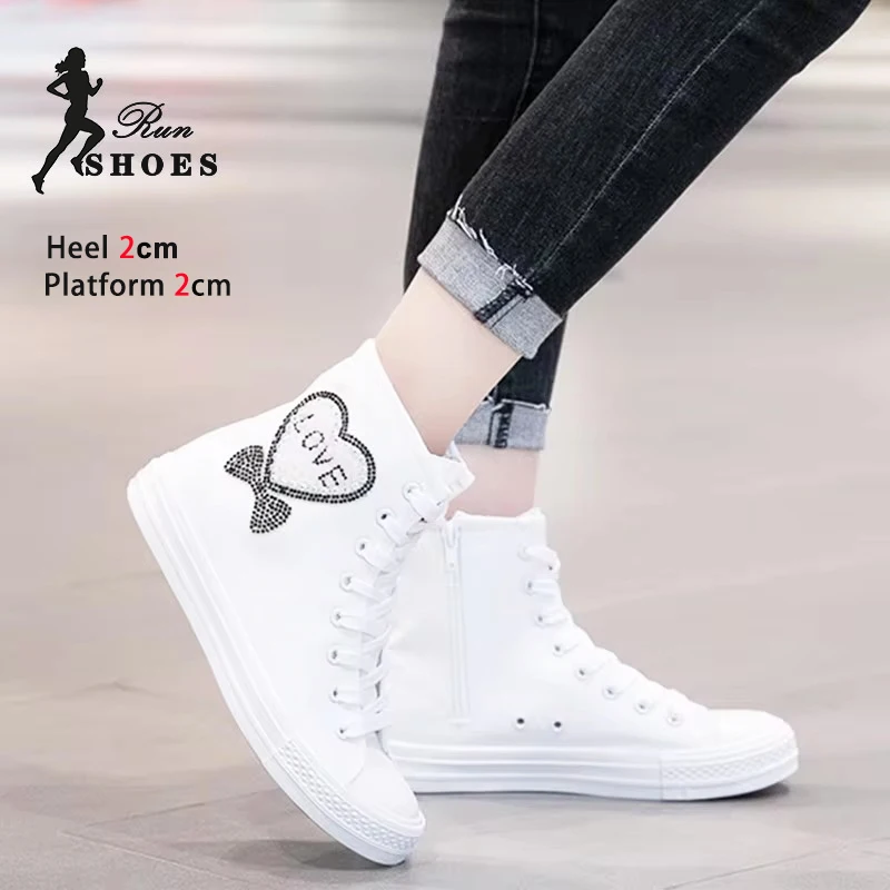 Breathable Canvas Shoes Women's High Top Sport Shoes Casual Vulcanized Flats Plus Size 43 Woman Lace-up Sneakers Zapatos Mujer