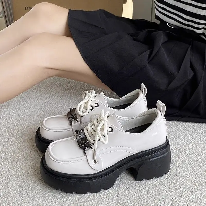

2025 new fashion Spring and autumn versatile British style retro thick-soled, thick-heeled, round-toe loafers single shoes
