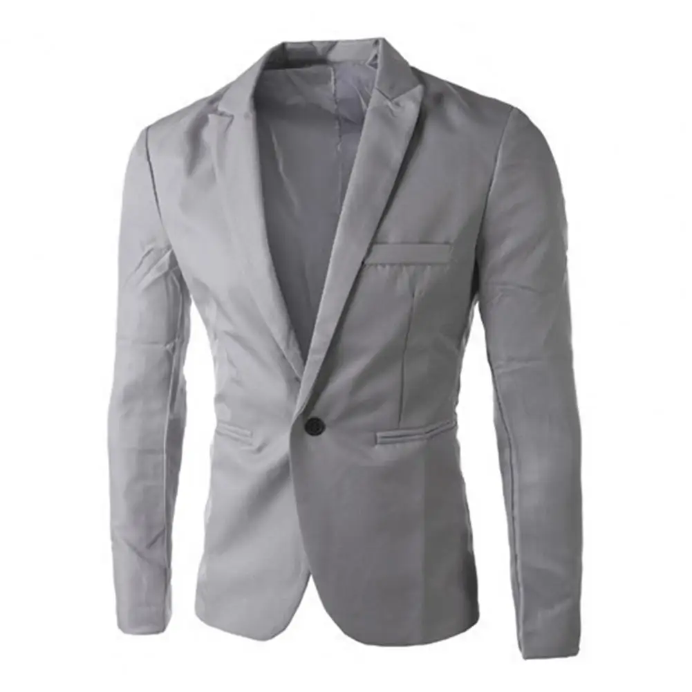 Blazer de manga comprida masculino, casaco vintage, jaqueta monocromática, terno de um botão, ajuste fino, negócio esportivo, terno casual