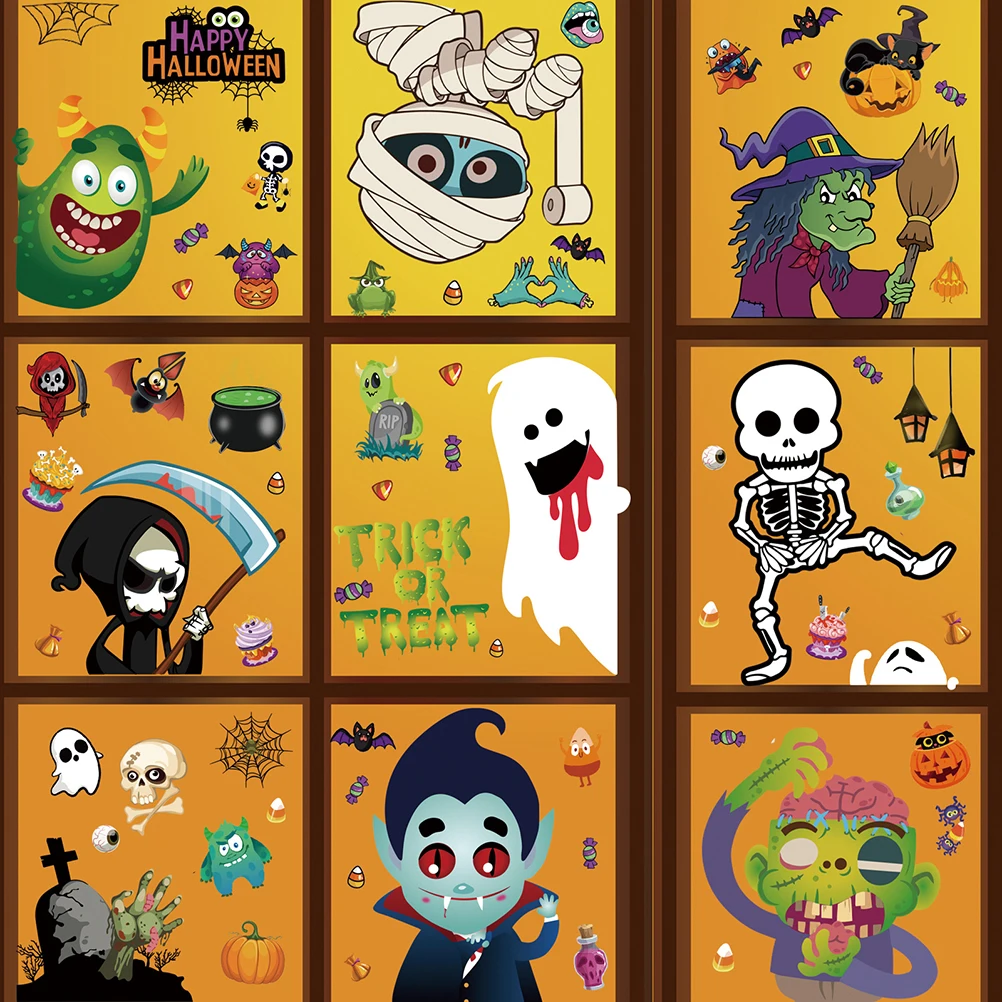 

Halloween Window Sticker Ghost Pumpkin Witch Glass Stickers Decorative Haunted House Sticker Home Electrostatic Window Stickers