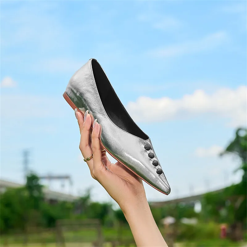 New Summer Women Pumps Genuine Leather Shoes for Women Fashion Pointed Toe Flat Shoes Women Low Heel Ladies Shoes Zaptos Mujer