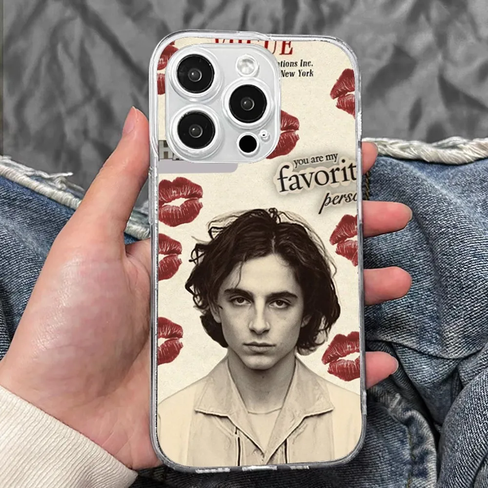 T-Timothee Chalamet-E Phone Case For Iphone 15 11 13 14 Pro Max 7 8 Plus X Xr Xs Max Se2020 12mini Transparent Cover