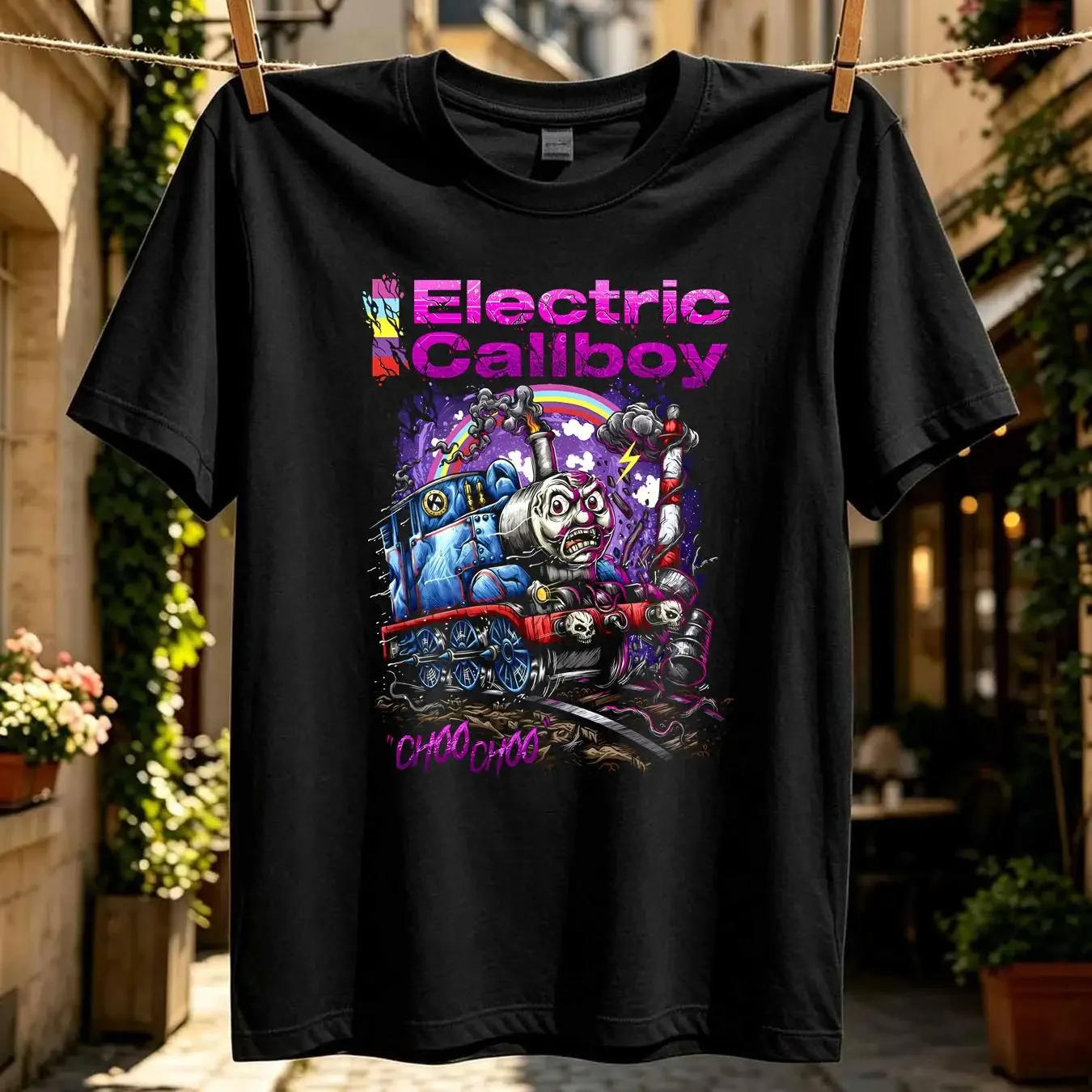 washed T Shirt Electric Callboy Band Choo S 3XL 3Q2651 long or short sleeves vintage Washed Breathable fashion Stylish