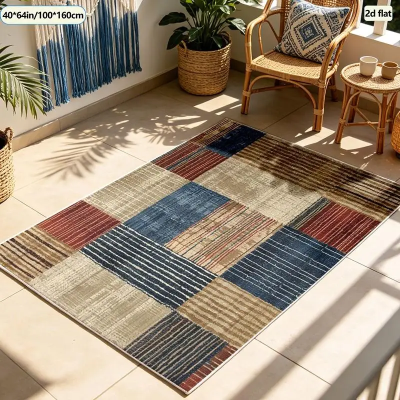 1 Piece of Patchwork Geometric Pattern Woven Carpet, Soft and Comfortable, Suitable for All Seasons, Easy to Maintain, Ideal for Home Decor, Suitable for Living Room, Bedroom, Dining Room, Perfect for Autumn and Winter, Adding a Stylish Touch to Cozy Spaces.